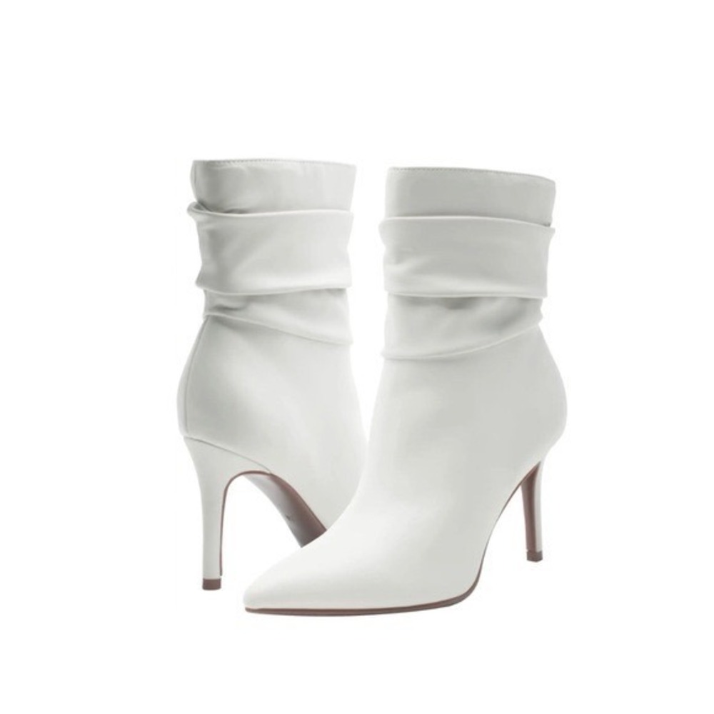 Marc Fisher Dreama Ivory White Slouchy Stiletto Pointed Toe Ankle Boots 9.5M